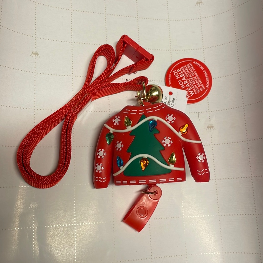 Bath and body works Christmas holiday sweater pocketbac holder lanyard